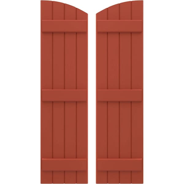 Ekena Millwork Americraft 4-Board (3 Batten) Wood Joined Board-n-Batten Shutters w/Ellipt Top, ARW401BE414X49CLH, PR ARW401BE414X49CLH - main